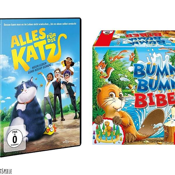 Cover "Alles für die Katz" und Spiel "Bumm Bumm Biber"