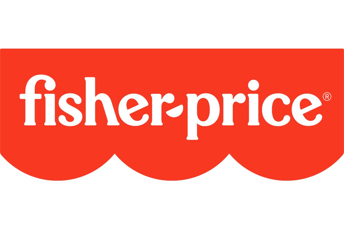 Schriftzug "fisher-price" auf rotem Untergrund